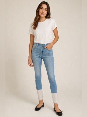 FRAME Le Skinny de Jeanne Light Blue Two-Tone High-Rise Skinny Jeans - 26